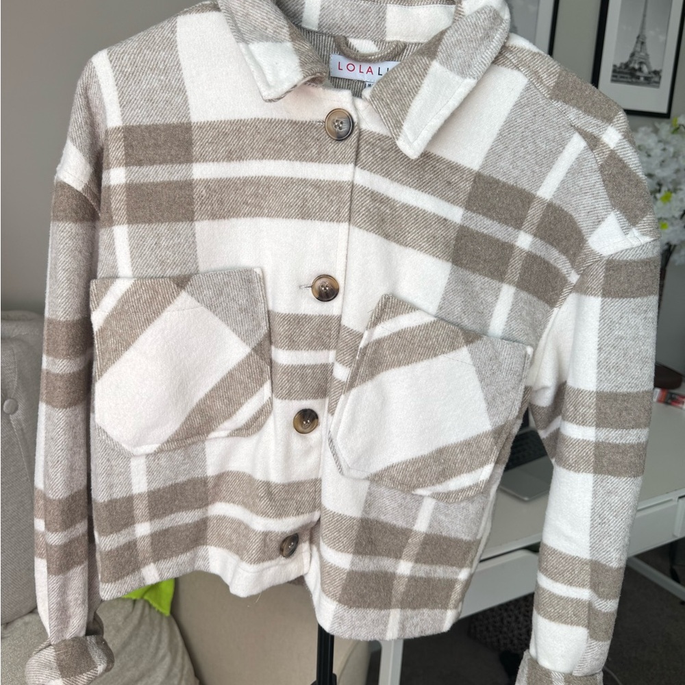Lola Plaid Jacket in Cream and Brown